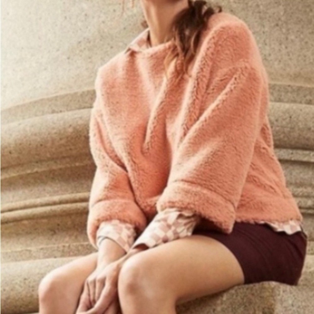 Madewell pink faux fur furry fuzzy sweater top size M